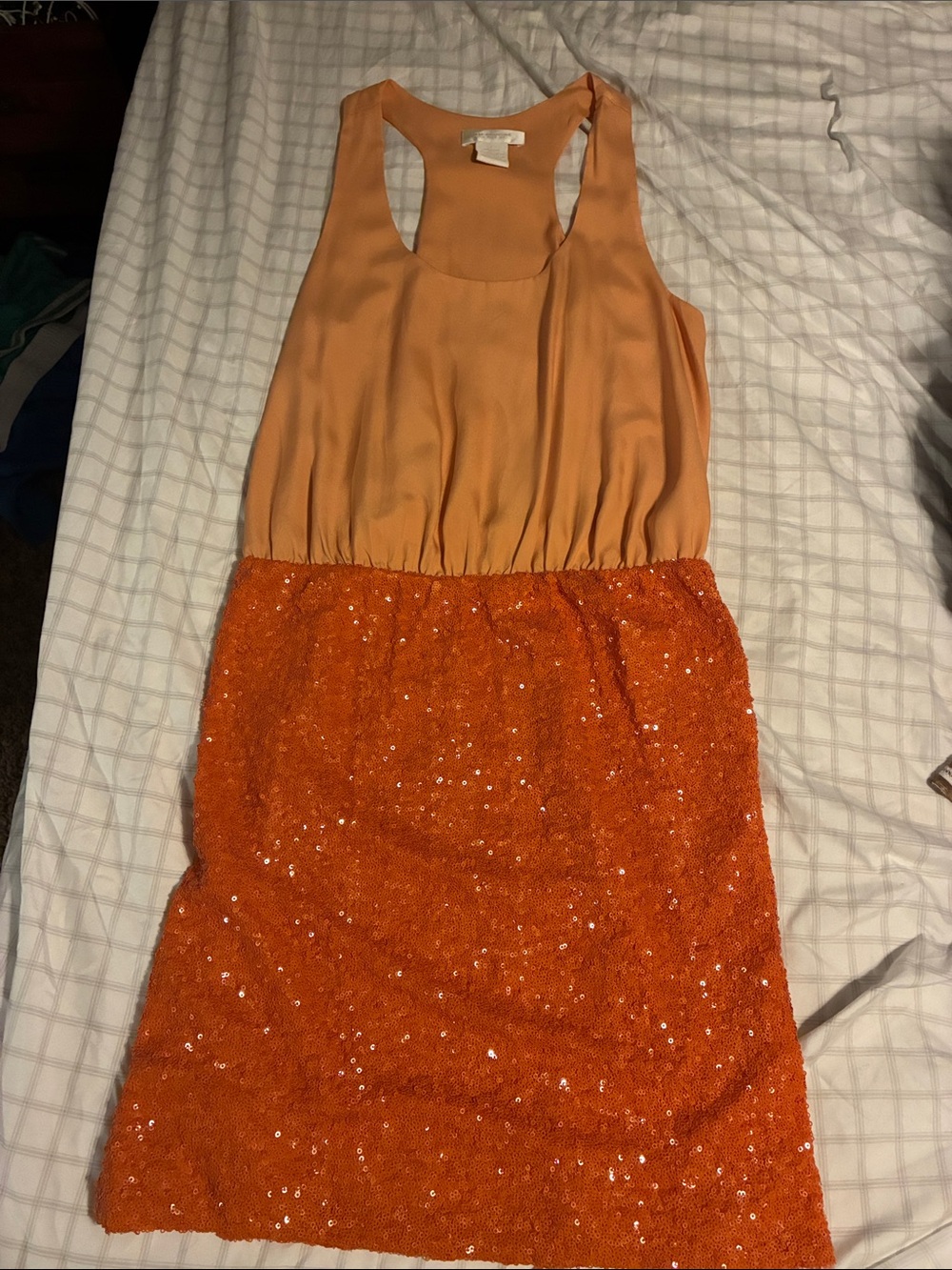Girls' Orange Two-Tone Sequin Party Dress